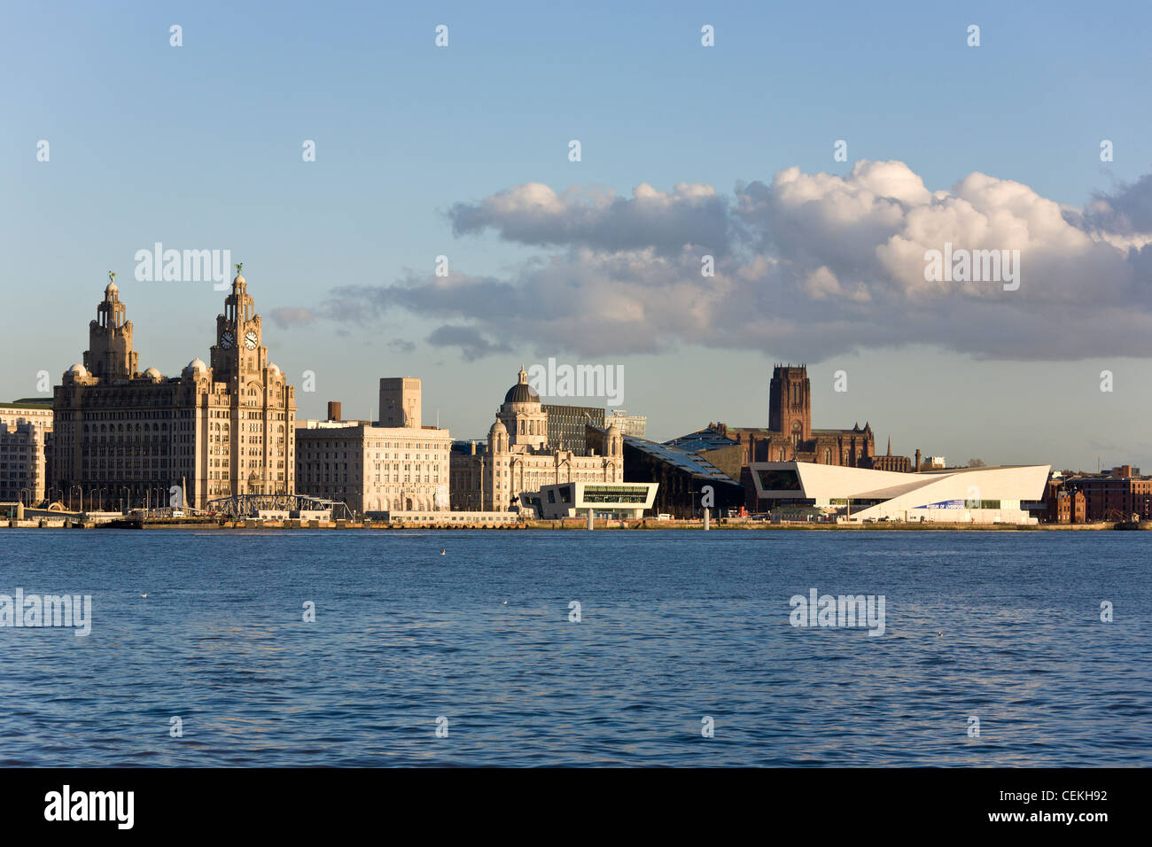 Skyline e Waterfront, Liverpool, in Inghilterra Foto Stock