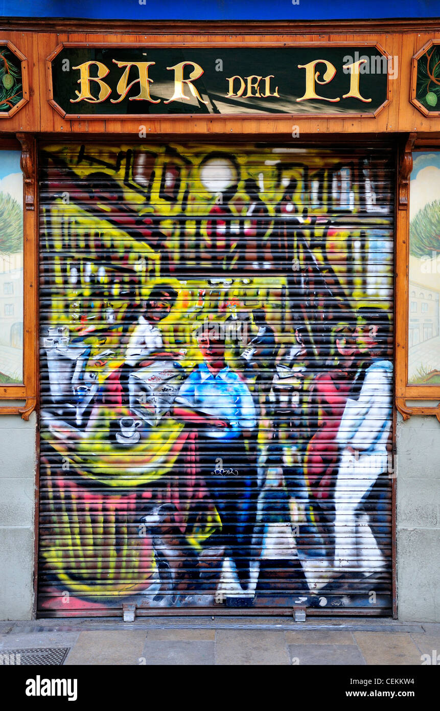 Barcellona, Spagna. Plaça de Sant Josep Oriol. Il bar del Pi Foto Stock