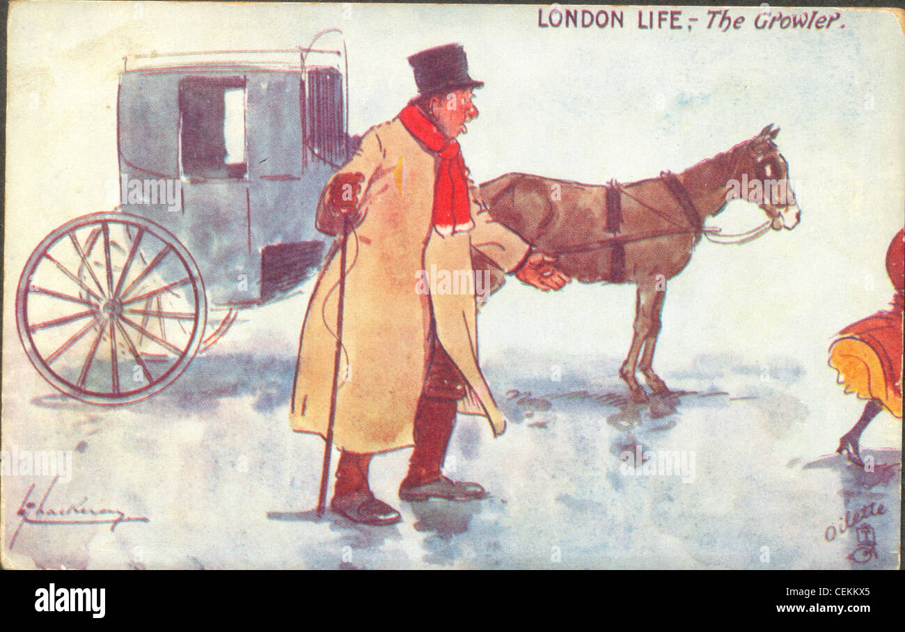 Cartolina da artista lancia Thackeray intitolato vita londinese: Il Growler. Foto Stock