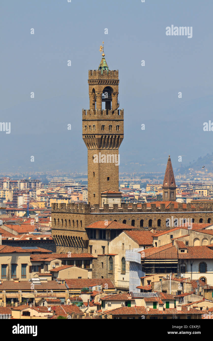 Palazzo Vecchio / torre campanile, Firenze, Toscana, Italia Foto Stock