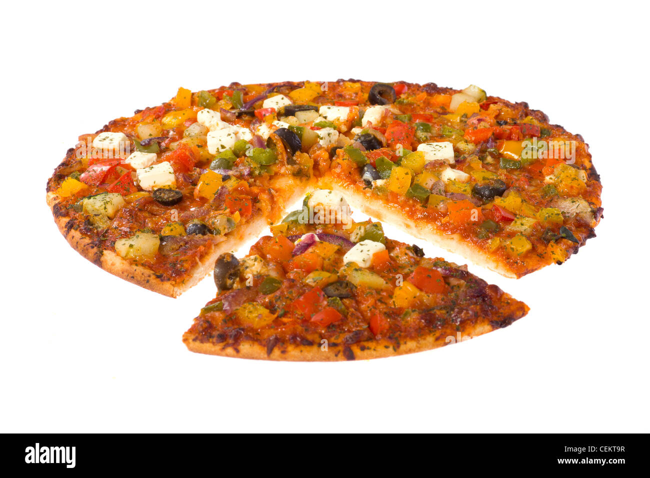 Pizza vegetariana, foto sullo sfondo bianco Foto Stock