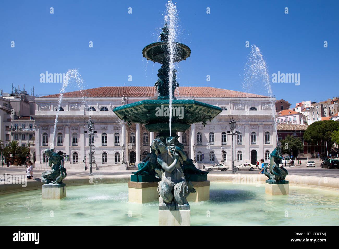 Il Portogallo, Lisbona, piazza principale (Piazza Pedro IV), Rossio Fontana Foto Stock