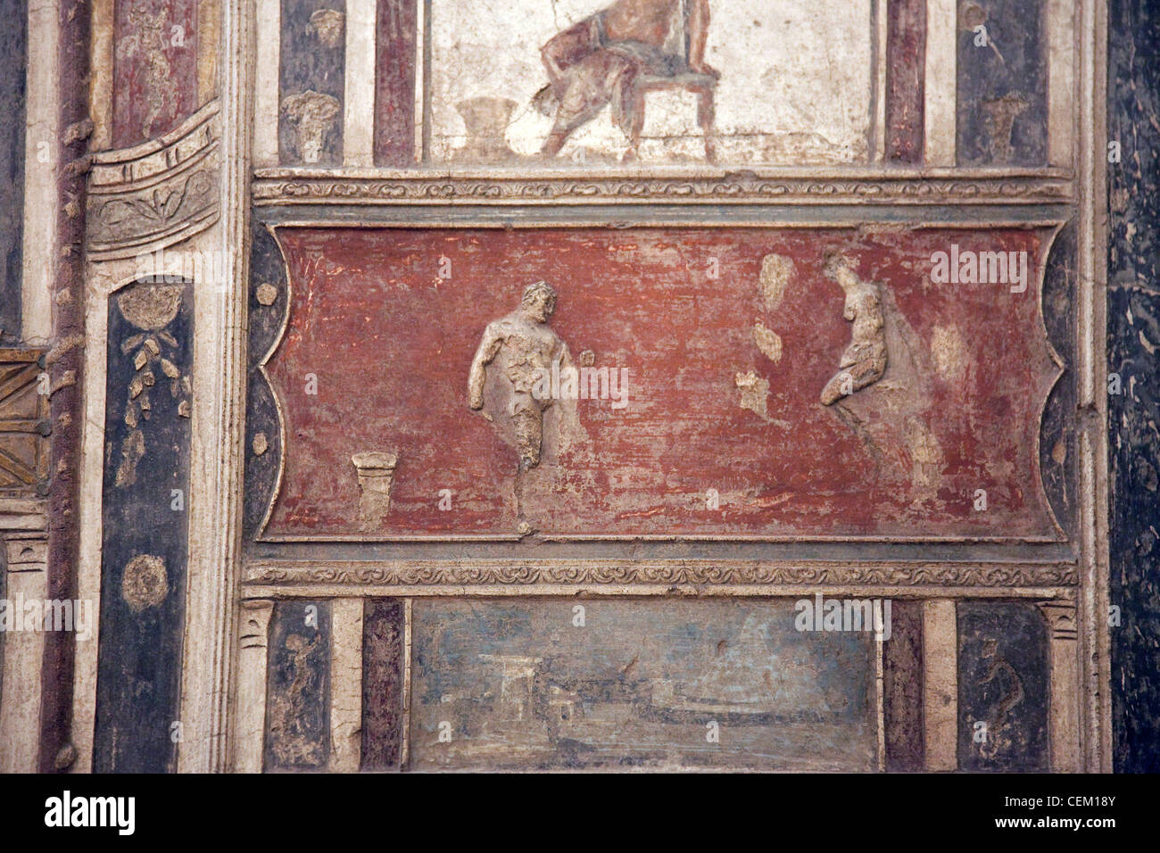L'Italia, Napoli, Napoli Museo, da Pompei, Casa di Meleagro (VI 9), stucco policromo (Polychrome) Foto Stock
