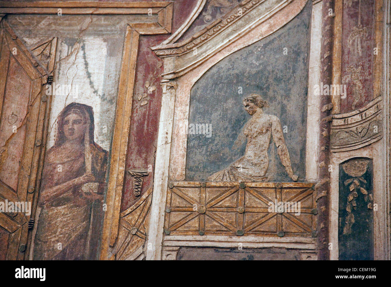 L'Italia, Napoli, Napoli Museo, da Pompei, Casa di Meleagro (VI 9), stucco policromo (Polychrome) Foto Stock