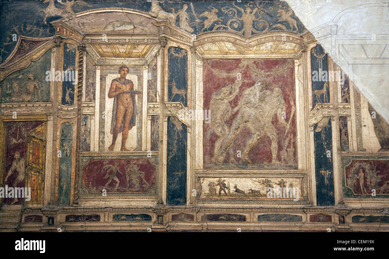 L'Italia, Napoli, Napoli Museo, da Pompei, Casa di Meleagro (VI 9), stucco policromo (Polychrome) Foto Stock