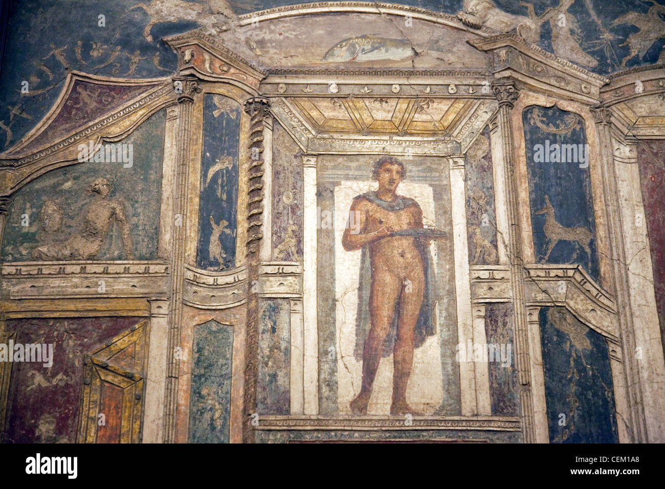 L'Italia, Napoli, Napoli Museo, da Pompei, Casa di Meleagro (VI 9), stucco policromo (Polychrome) Foto Stock