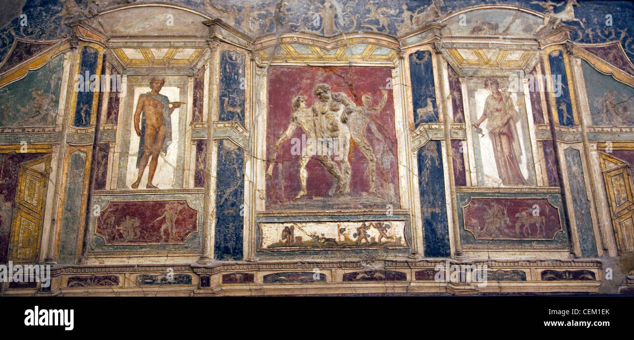 L'Italia, Napoli, Napoli Museo, da Pompei, Casa di Meleagro, stucco policromo (Polychrome) Foto Stock
