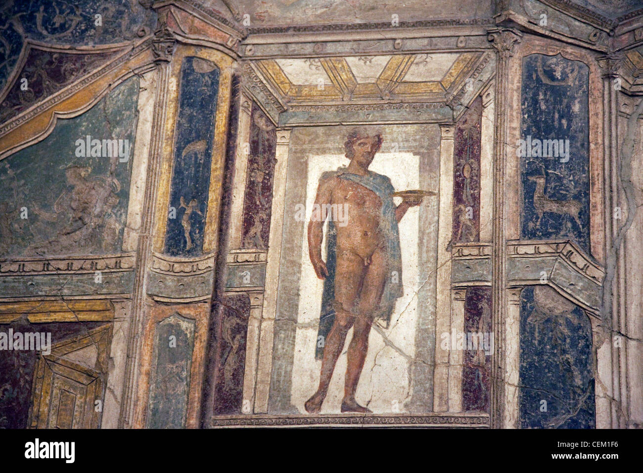 L'Italia, Napoli, Napoli Museo, da Pompei, Casa di Meleagro, stucco policromo (Polychrome) Foto Stock