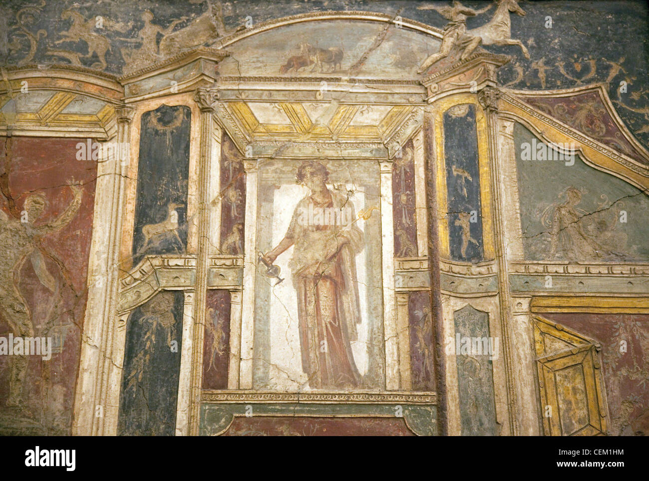 L'Italia, Napoli, Napoli Museo, da Pompei, Casa di Meleagro, stucco policromo (Polychrome) Foto Stock