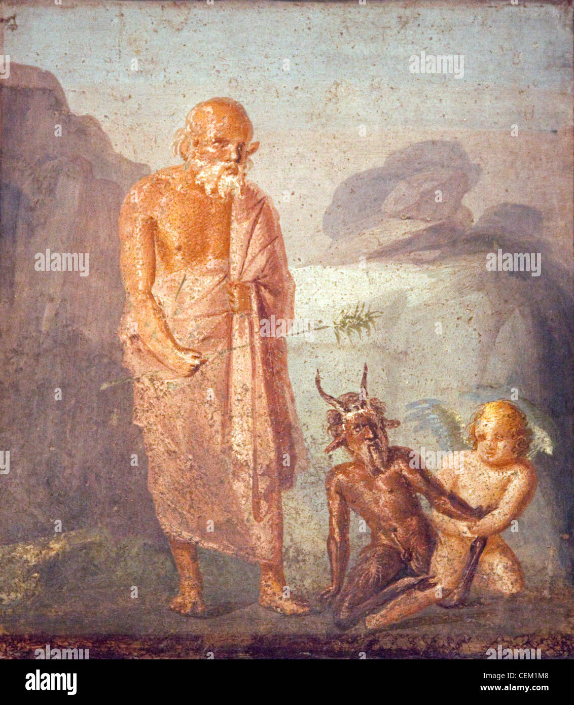 L'Italia, Napoli, Napoli Museo, da Pompei, Casa di Meleagro (VI 9, 2.13), Sileno, Eros e pan Foto Stock