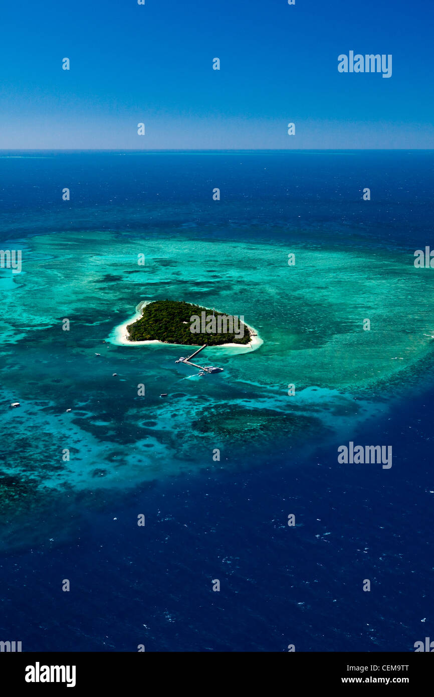 Vista aerea di Isola Verde - a Coral Cay vicino a Cairns. Great Barrier Reef Marine Park, Queensland, Australia Foto Stock