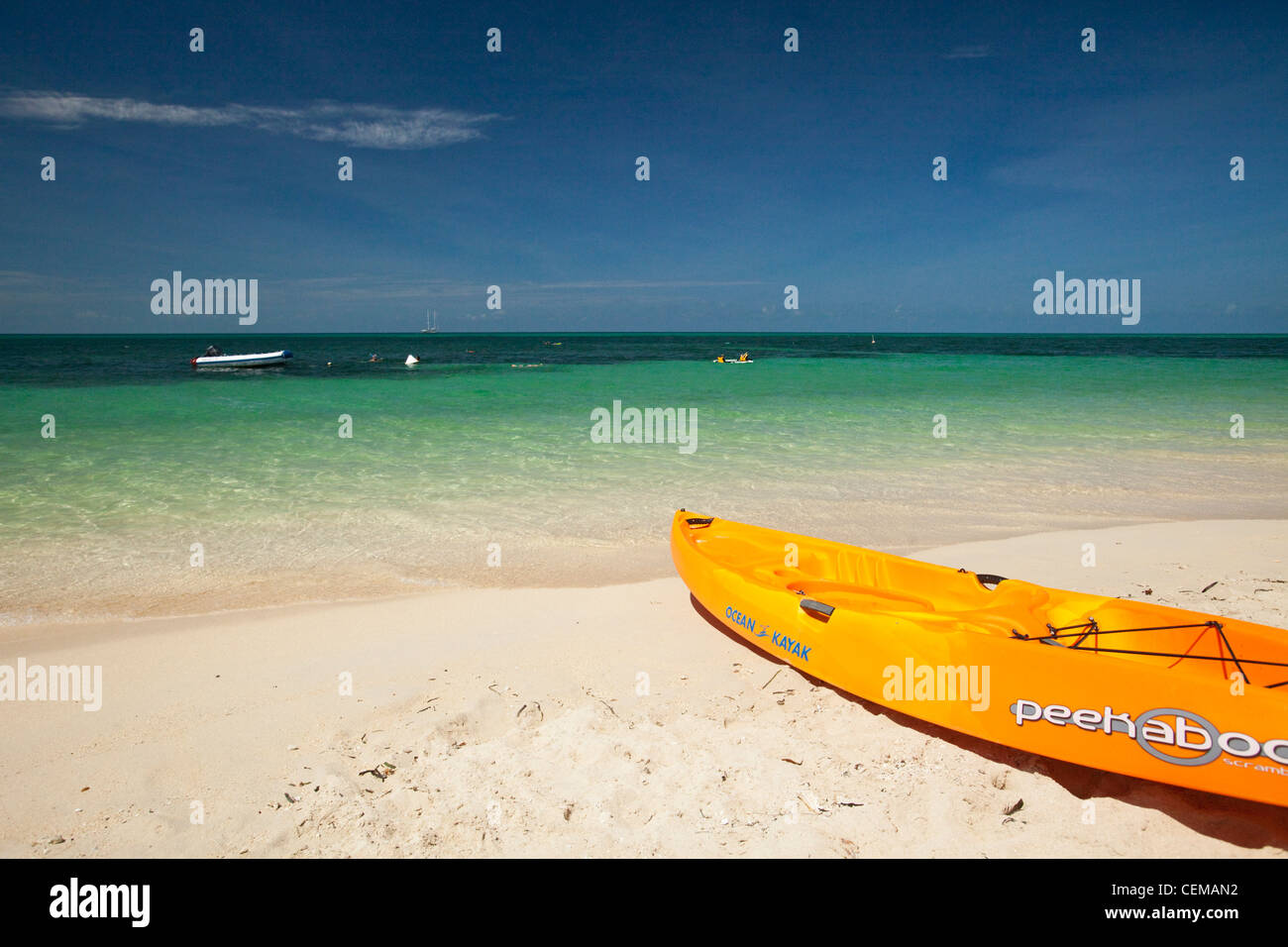 Il Kayak sulle rive dell'Isola Verde - a Coral Cay al largo di Cairns. La Grande Barriera Corallina, Queensland, Australia Foto Stock