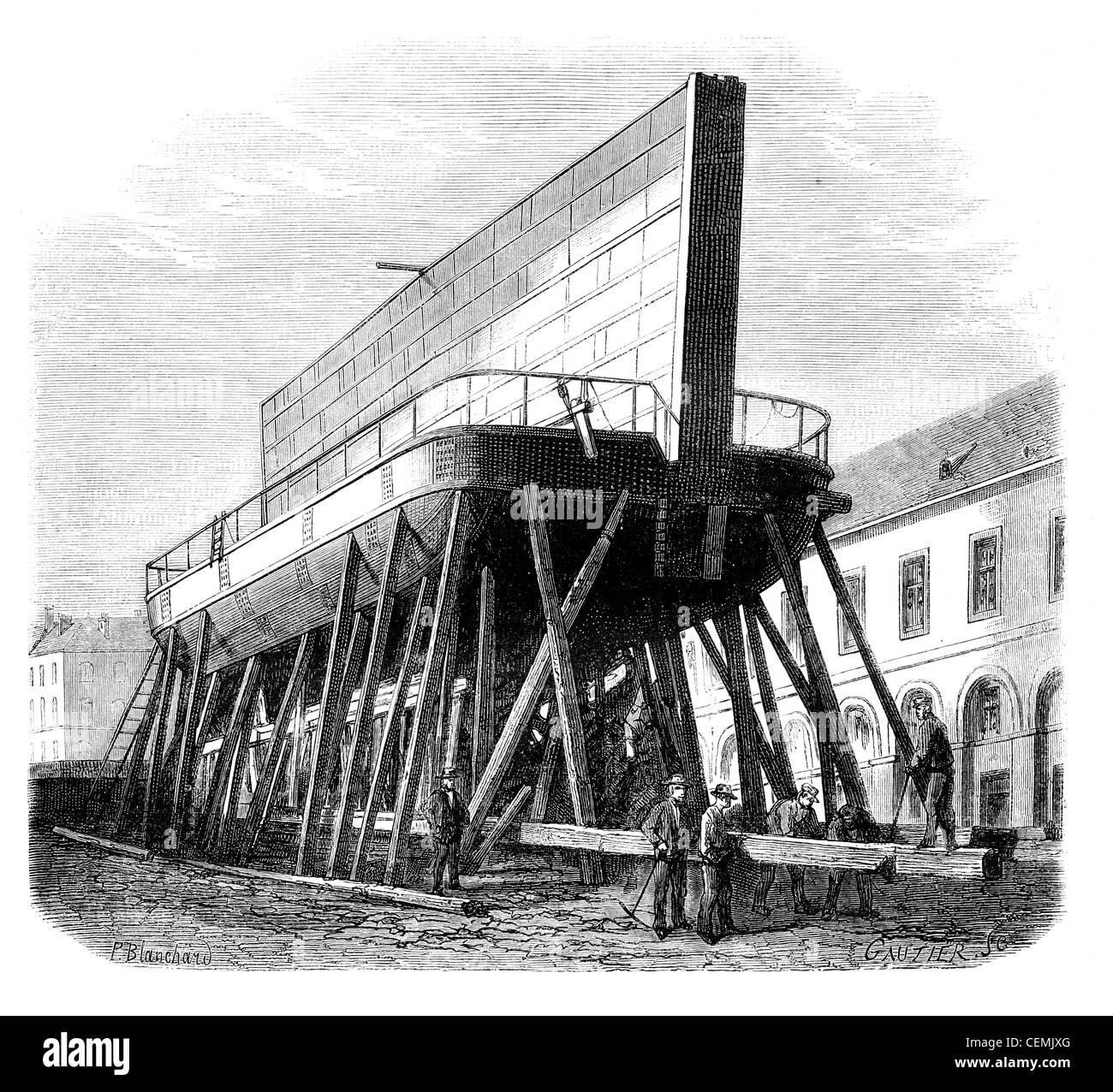 Porto di Brest. - La barca-iron gate (1). - Disegno di Ph. Blanchard, vintage illustrazioni incise. Magasin pittoresco 1875. Foto Stock
