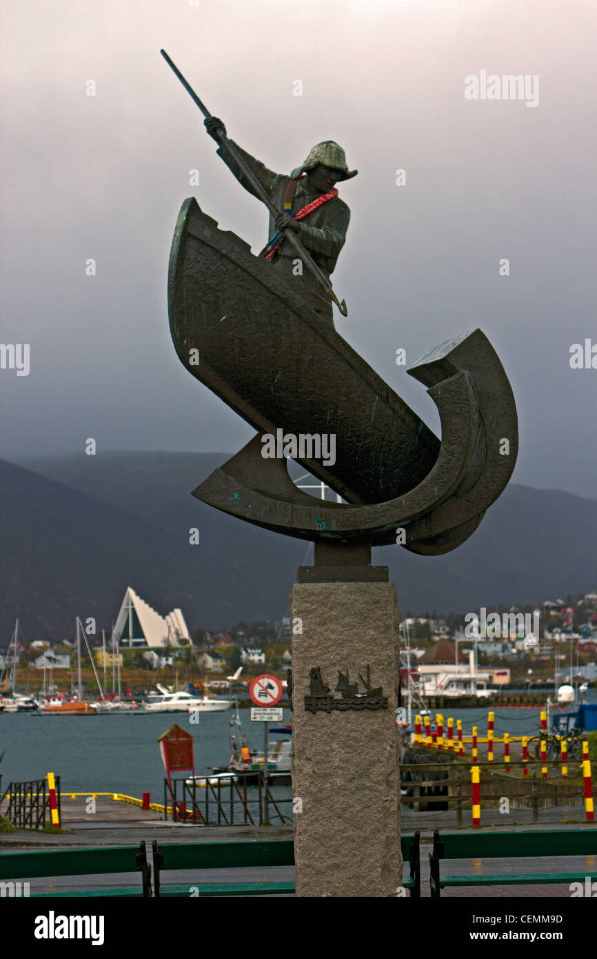Una statua per i whalers e pescatore di Tromso Foto Stock