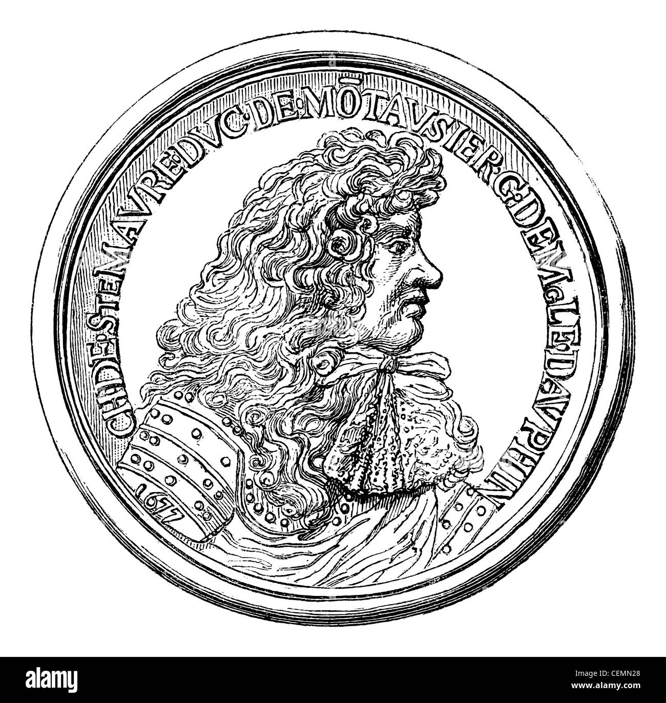 Armadio di medaglie dalla biblioteca nazionale. - Medaglia del duca di montausier, vintage illustrazioni incise. magasin pittoresco 1875. Foto Stock