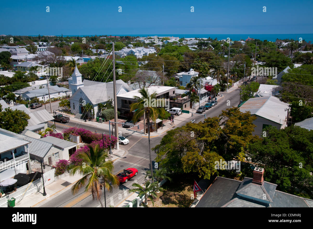 Key West panorama con Whitehead street e Newman chiesa metodista Foto Stock