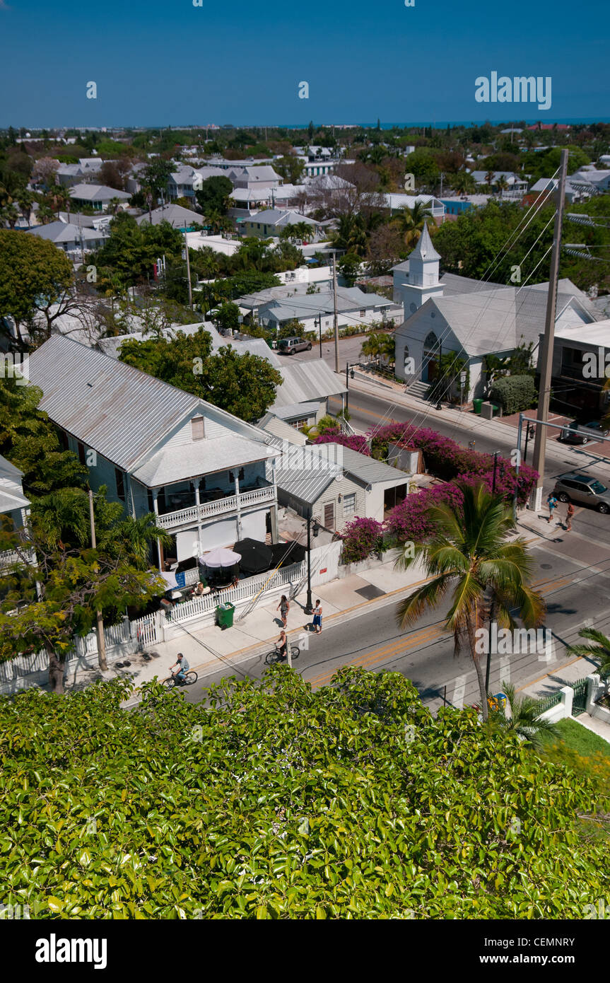 Key West panorama con Whitehead street e Newman chiesa metodista Foto Stock