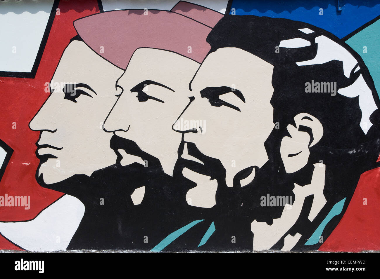 Cuba: propaganda rivoluzionaria arte parete dotata di Che Guevara e di Fidel Castro Foto Stock