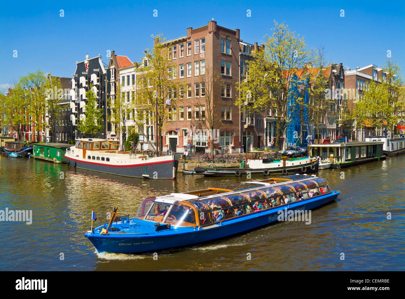 Gita in barca di crociera sui canali di Amsterdam Paesi Bassi Olanda UE Europa Foto Stock