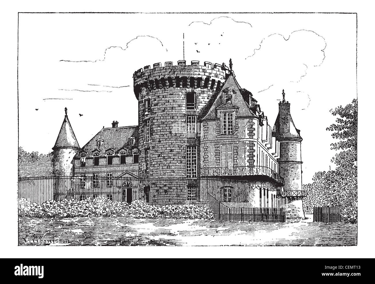 Chateau di Rambouillet, vintage illustrazioni incise. Dizionario di parole e le cose - Larive e Fleury - 1895. Foto Stock
