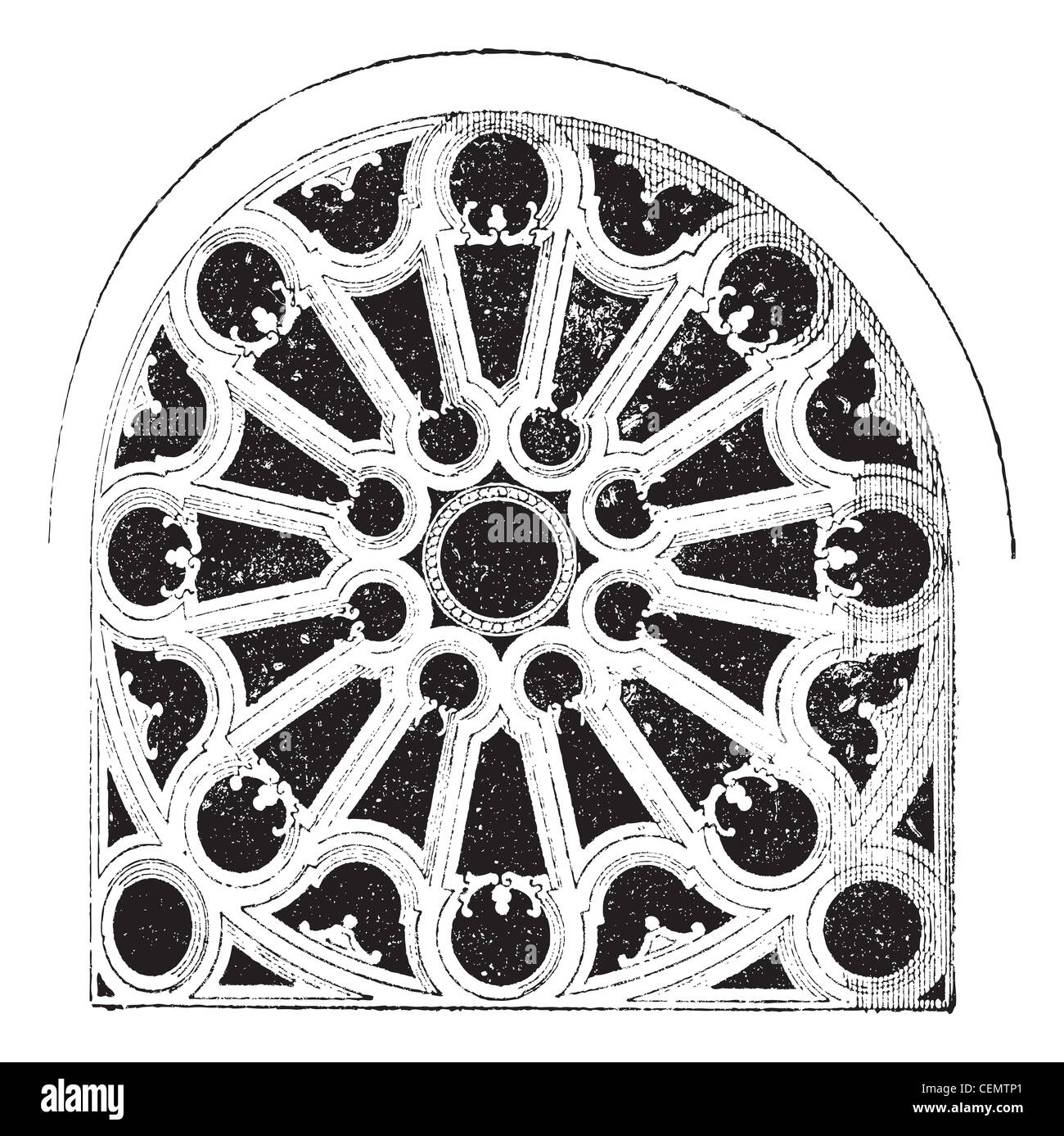 Rose rinascimentale, nella chiesa di Sainte-clotilde andelys, vintage illustrazioni incise. dizionario di parole e le cose - larive e fleury - 1895. Foto Stock