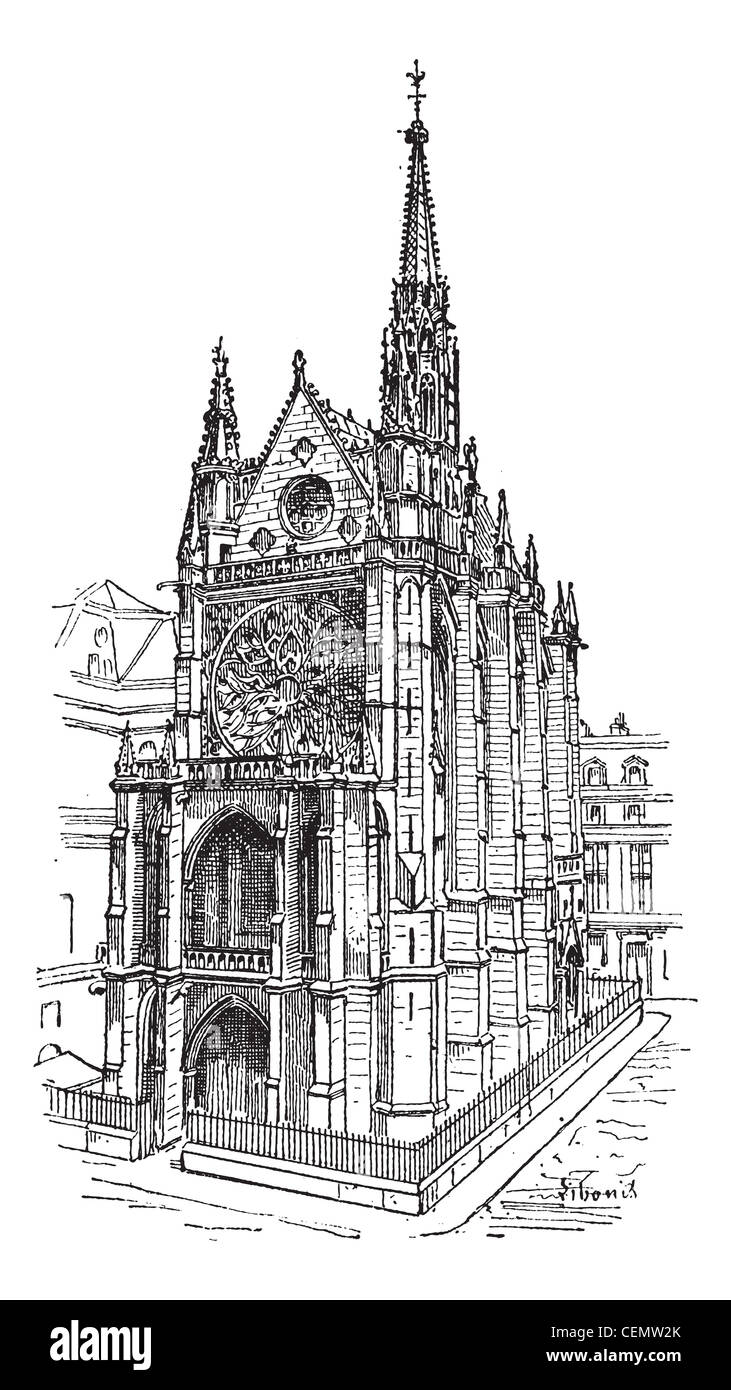 Sainte-Chapelle a Parigi, Francia, vintage illustrazioni incise. Dizionario di parole e le cose - Larive e Fleury - 1895. Foto Stock