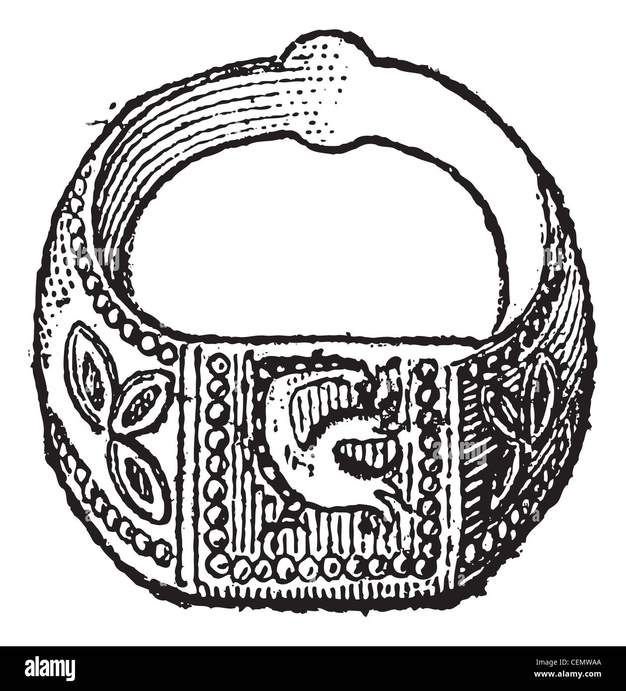 Guarnizione anello sigillo con il simbolo della colomba, vintage illustrazioni incise. dizionario di parole e le cose - larive e fleury - 1895. Foto Stock