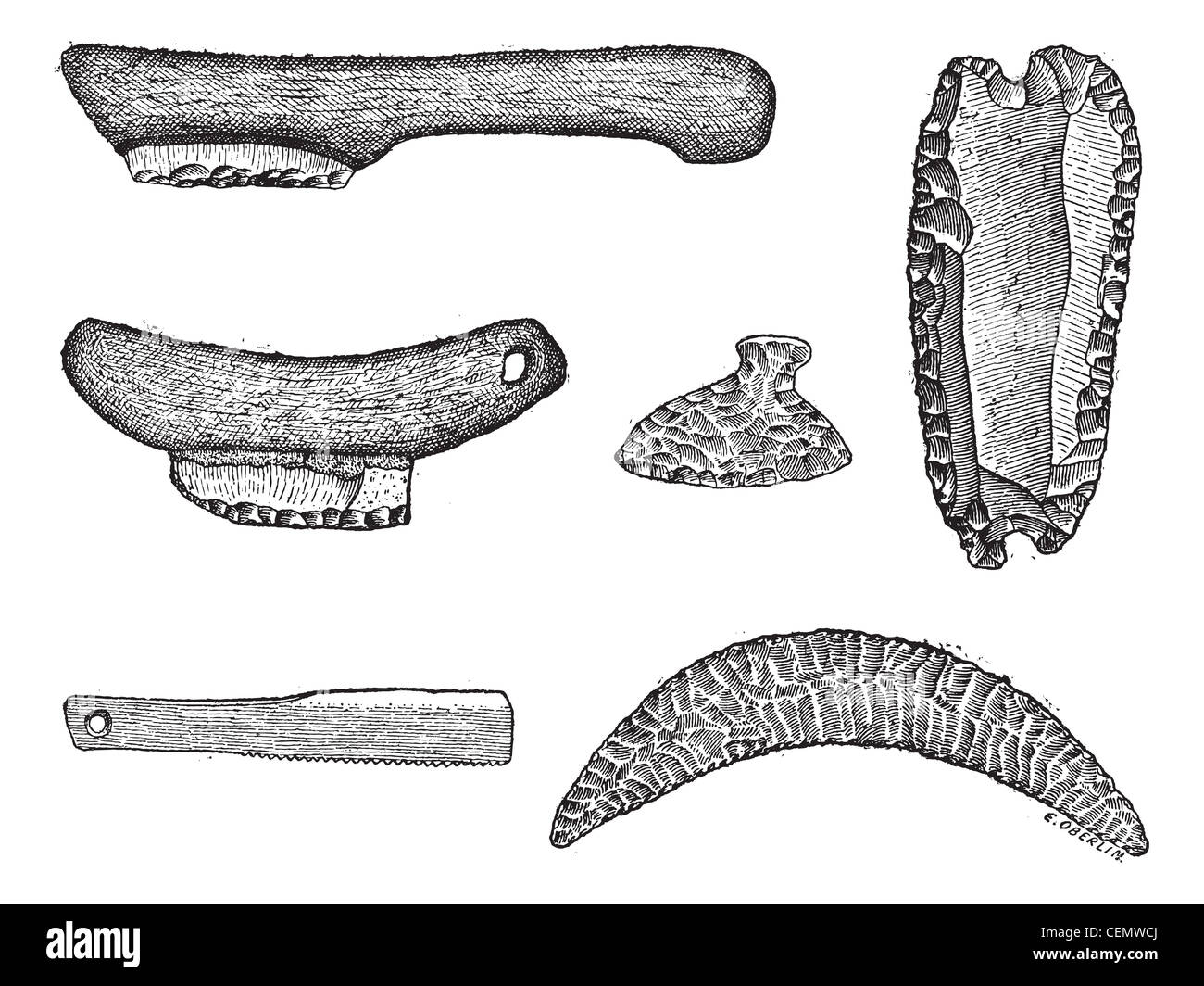 Seghe preistorico, vintage illustrazioni incise. Dizionario di parole e le cose - Larive e Fleury - 1895. Foto Stock