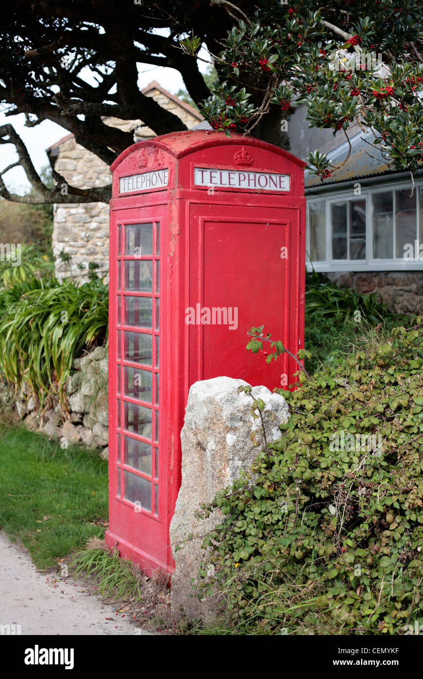 Casella telefono su St Martins, isole Scilly, UK. Foto Stock