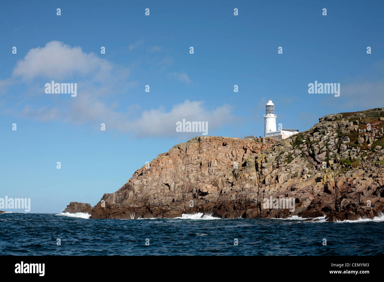 Round Island Light house, isole Scilly, REGNO UNITO Foto Stock