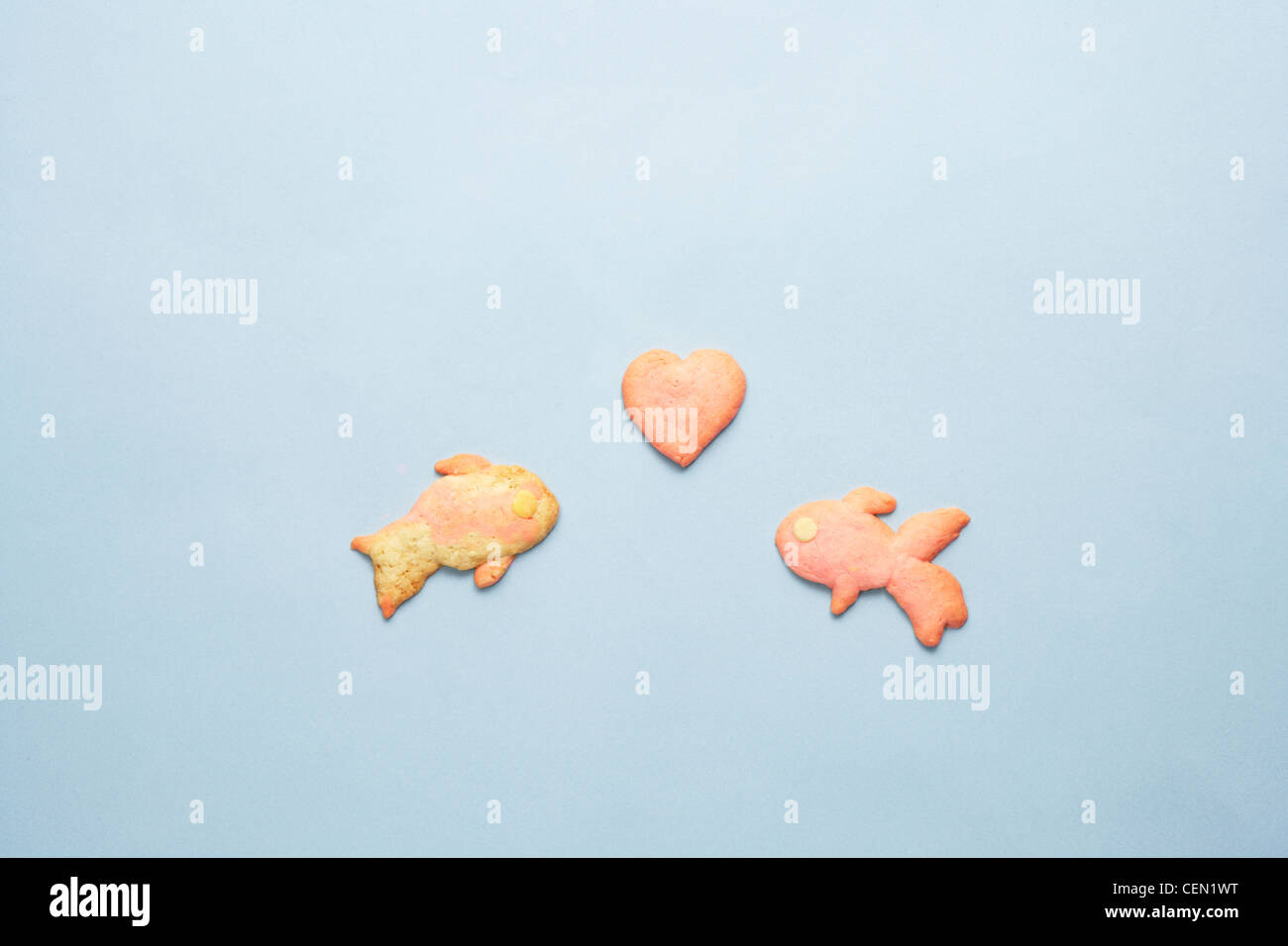I cookie di goldfishes e forma di cuore Foto Stock
