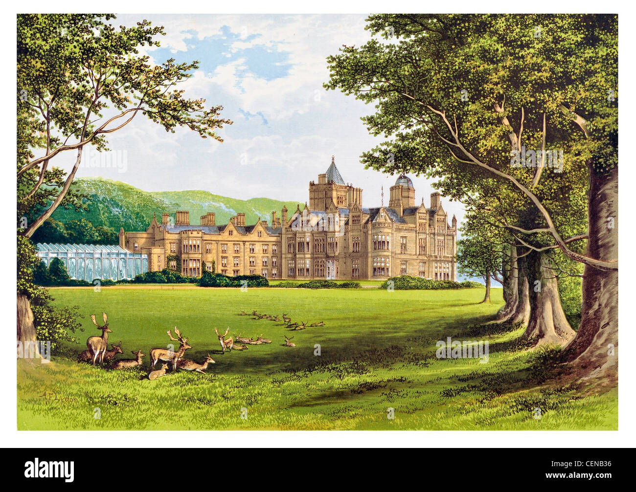 Holker Hall country house garden Cartmel Peninsula Cumbria Inghilterra England Regno Unito John Carr gothic Deer Park serra casa di vetro Foto Stock