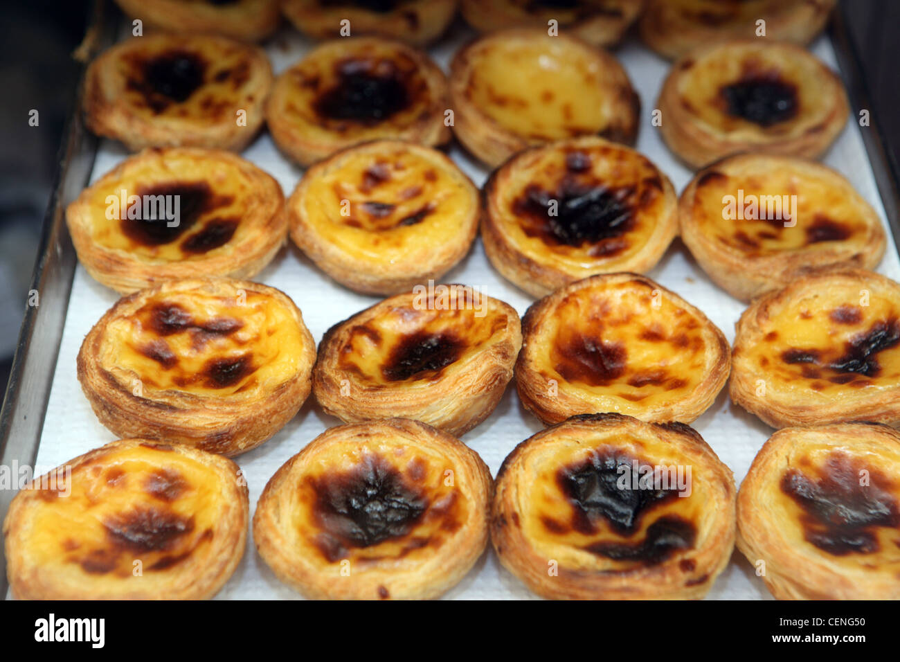 Pastel de nata, Torta Portoghese con Crema pasticcera in vendita in panificio a Lisbona Foto Stock
