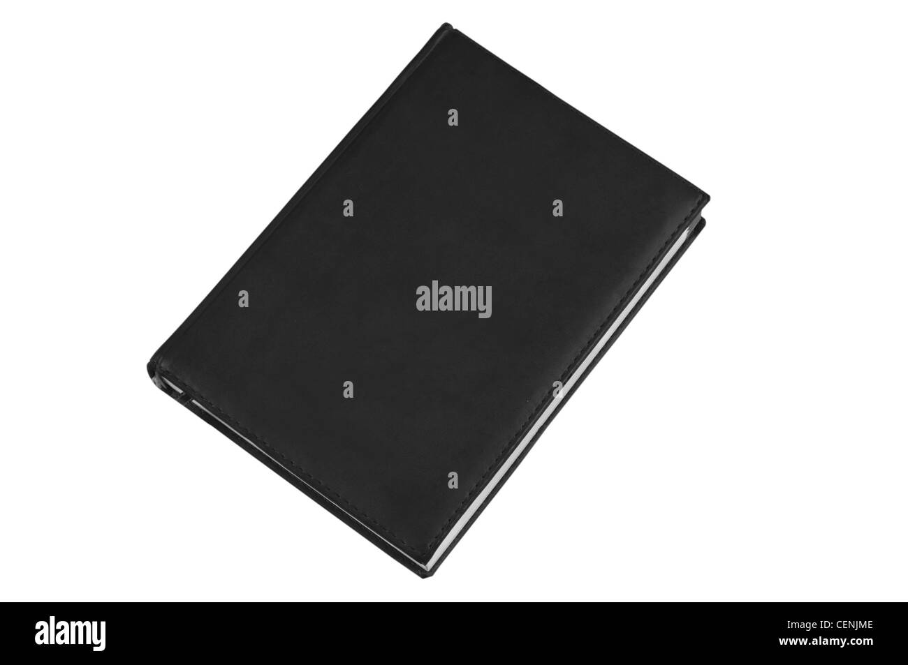 Un notebook nero chiuso isolato su sfondo bianco. Rappresenta i concetti di pianificazione, organizzazione e produttività. Foto Stock