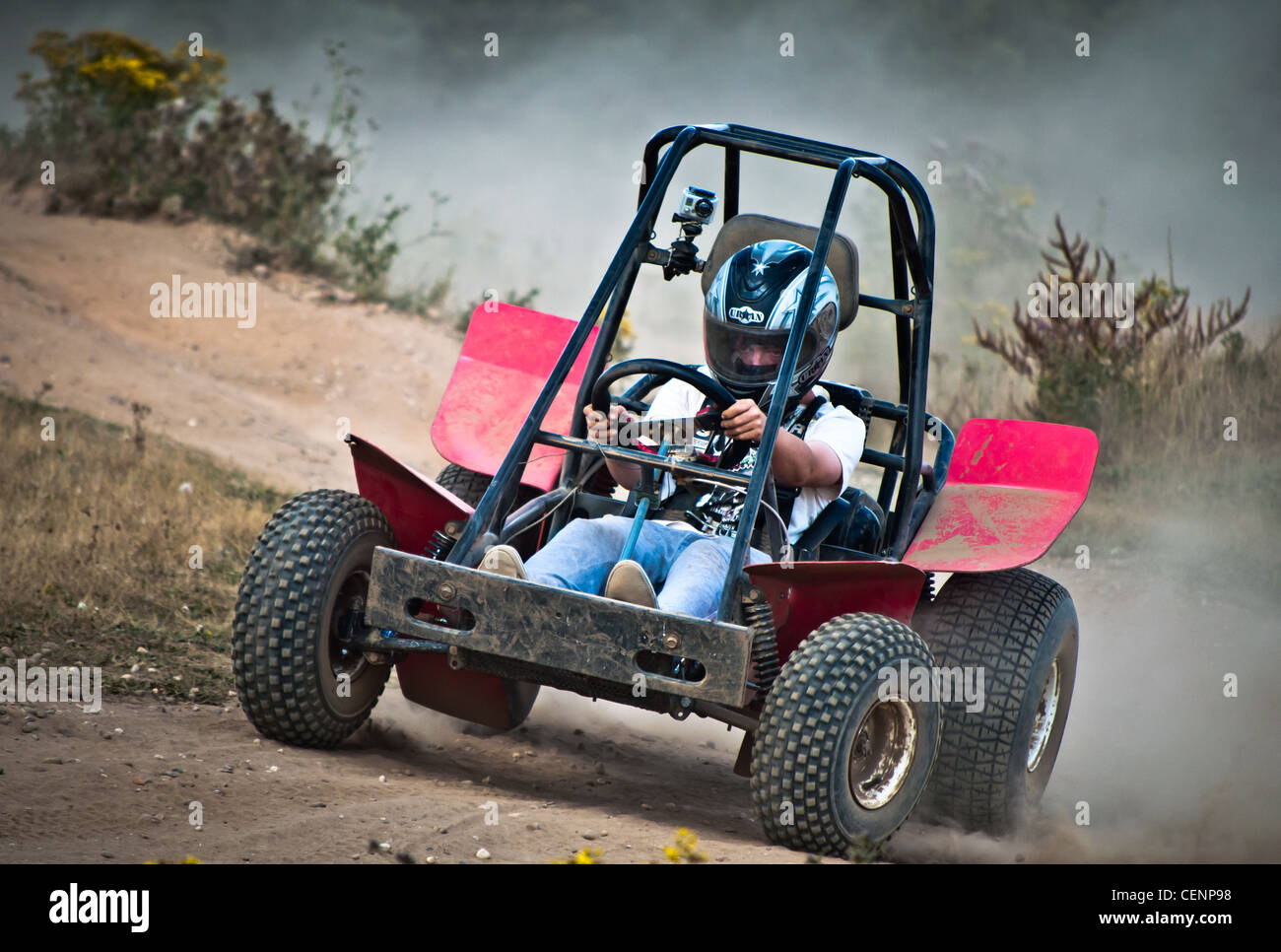 La sporcizia buggy in azione in condizioni polverose Nottinghamshire Foto Stock