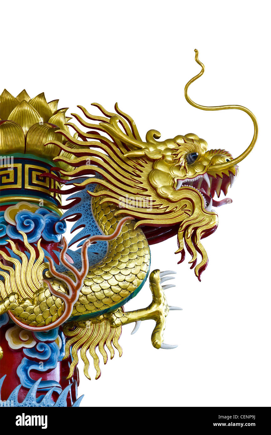 Golden Dragon statua nel tempio cinese in Chonburi provincia della Thailandia. Foto Stock