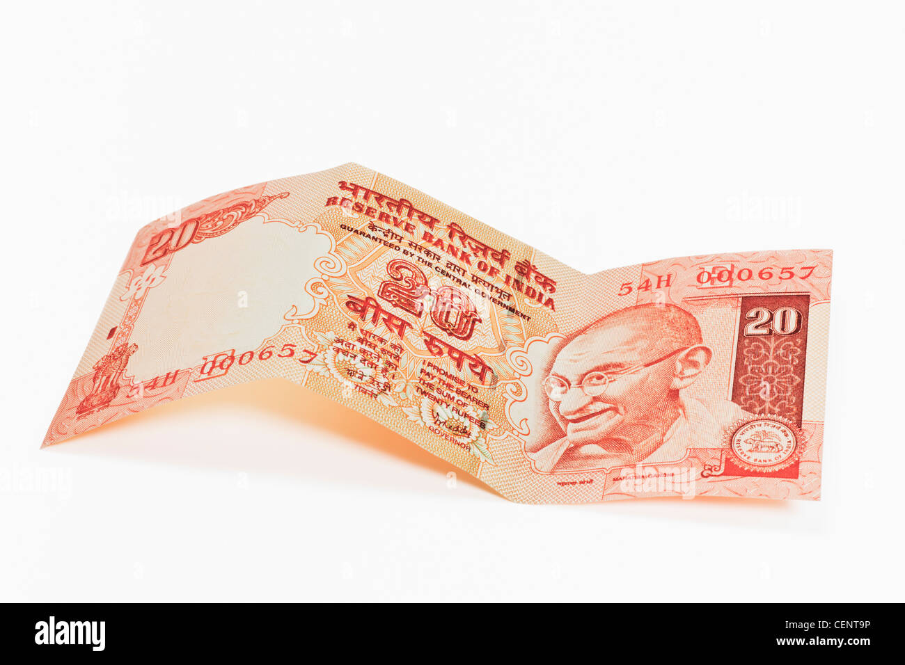 Indian 20 rupee bill con il ritratto del Mahatma Gandhi. India, Asia Foto Stock