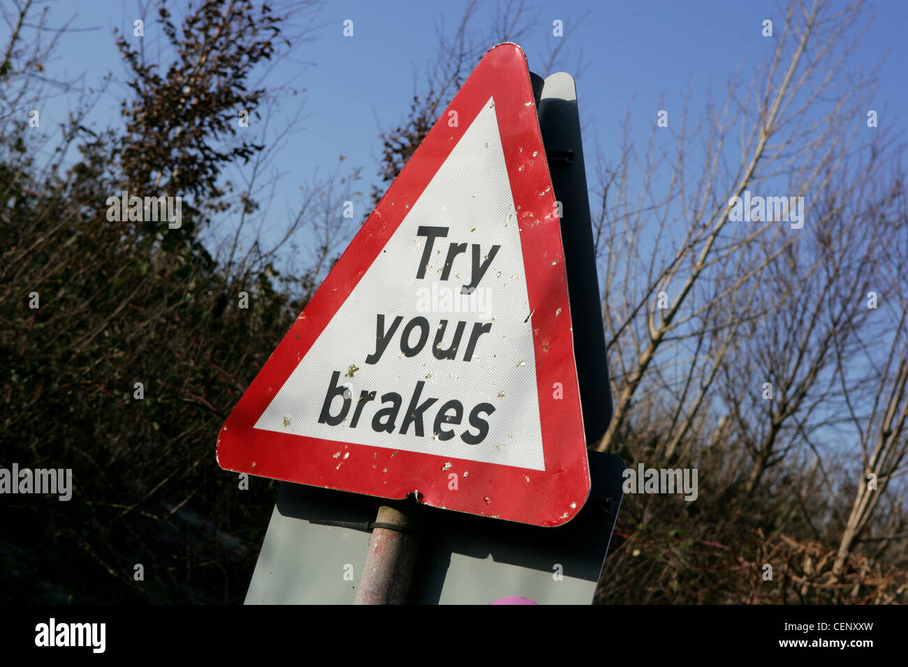 Provare i freni uk cartello stradale a Ford nel Regno Unito Foto Stock