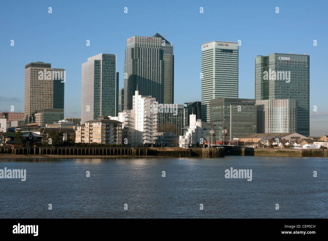 Canary Wharf dal villaggio di Greenwich, Londra Foto Stock