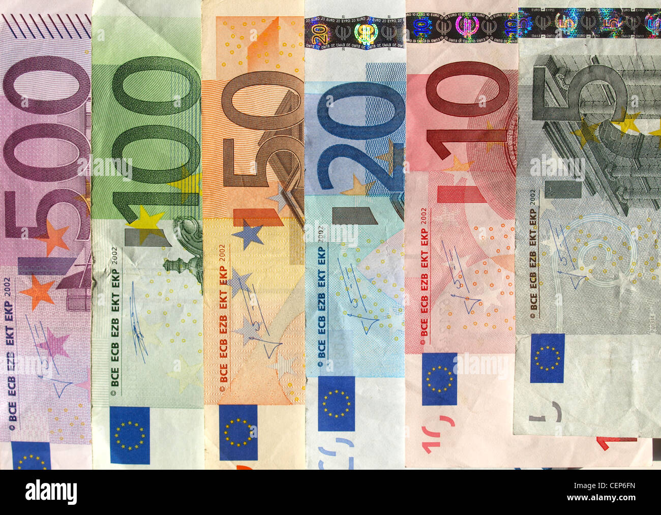 Di banconote in euro (valuta dell'Unione europea) Foto Stock