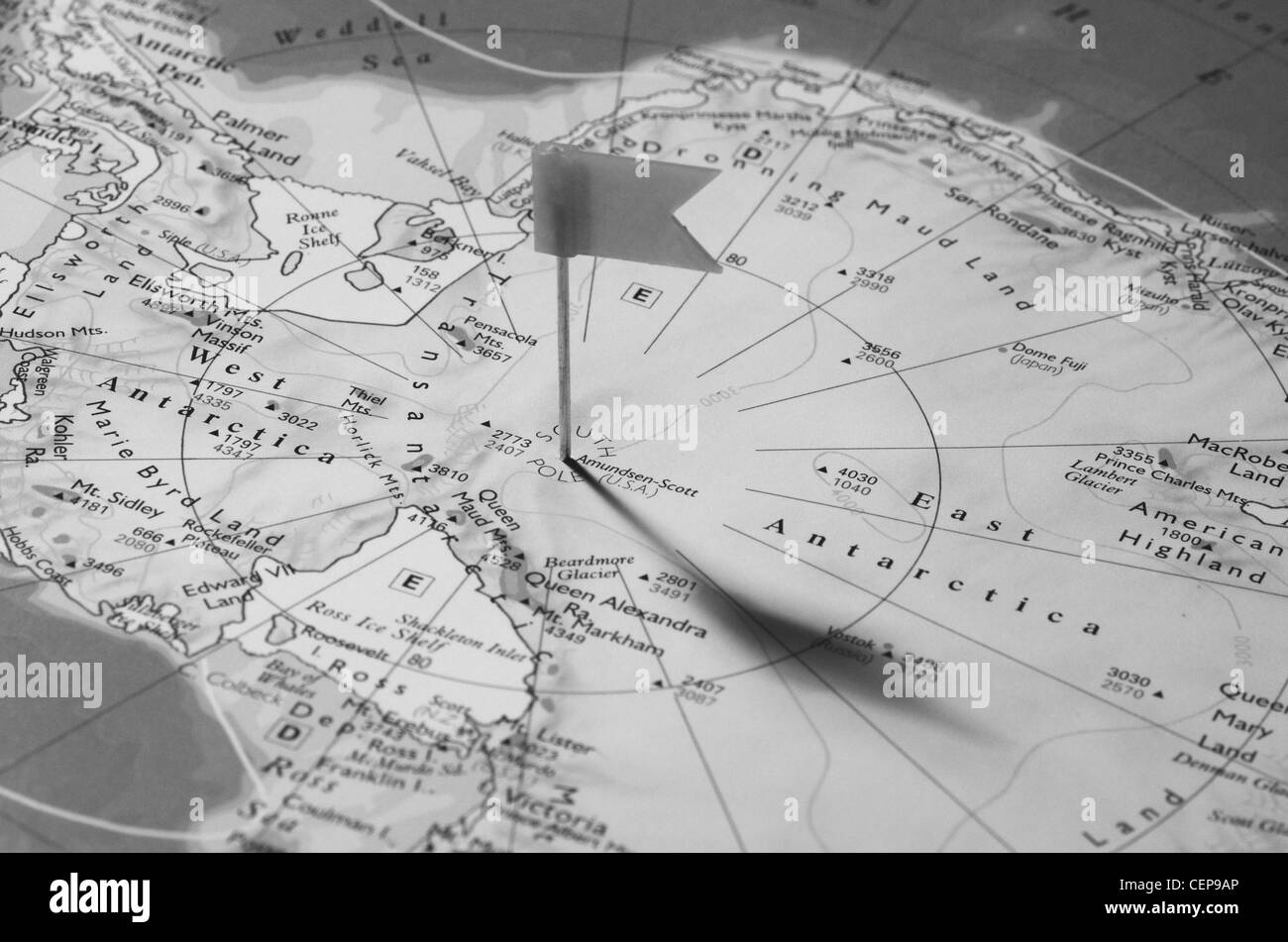 Mappa pin flag nel polo sud Antartide Foto Stock