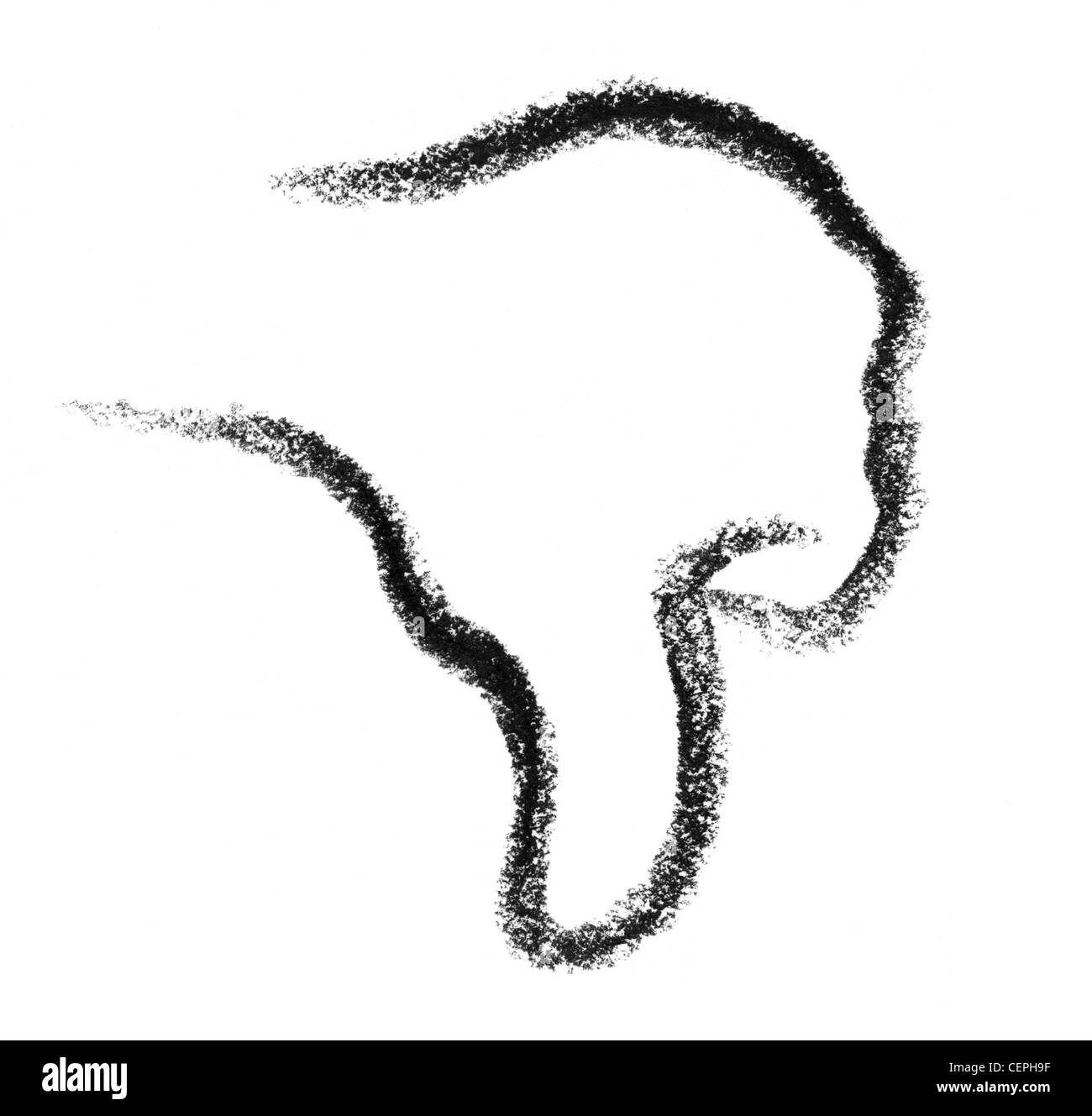 Crayon mano dipinta con il pollice verso il basso nel retro bianco Foto Stock