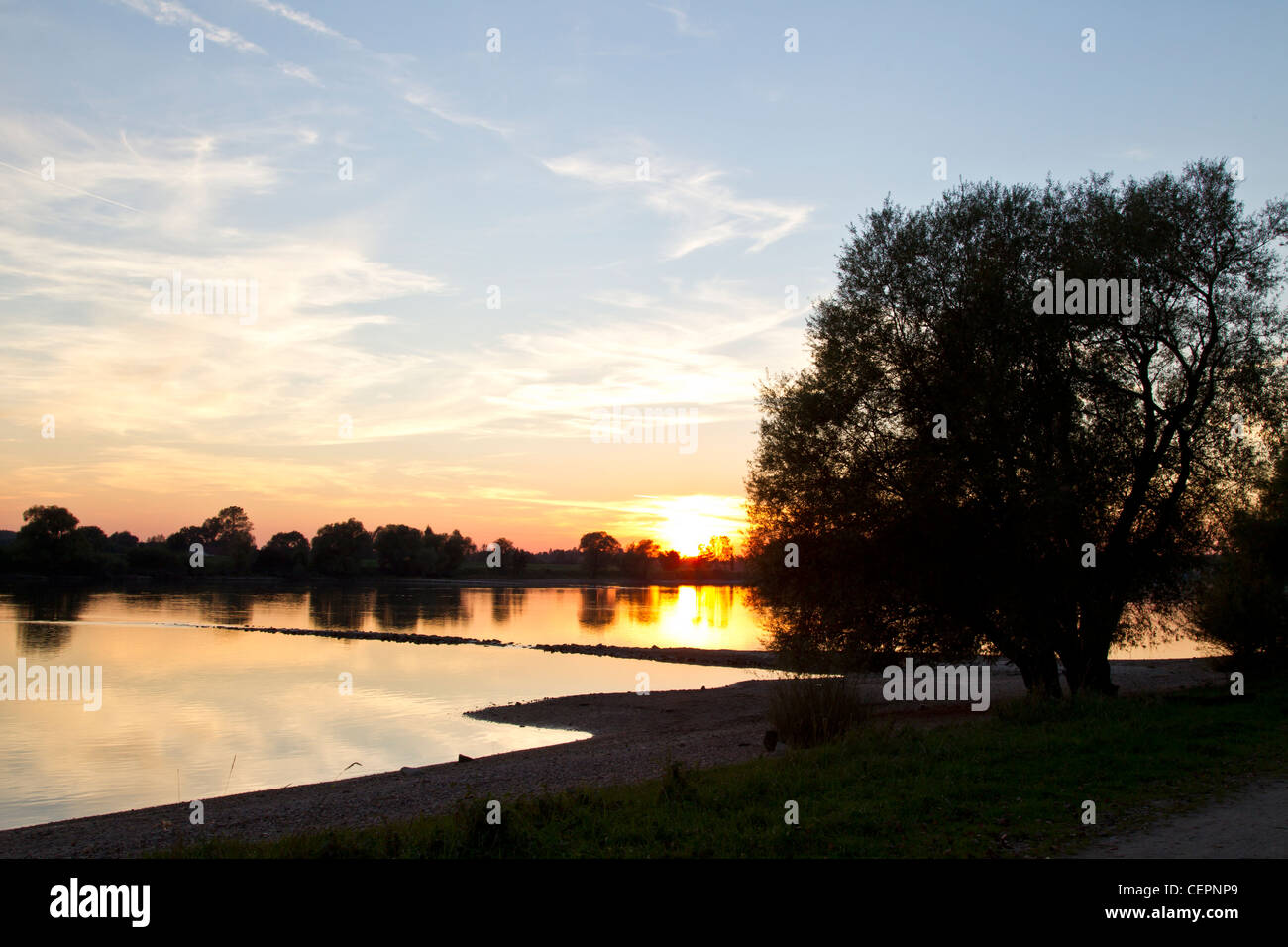 fiume di tramonto Foto Stock