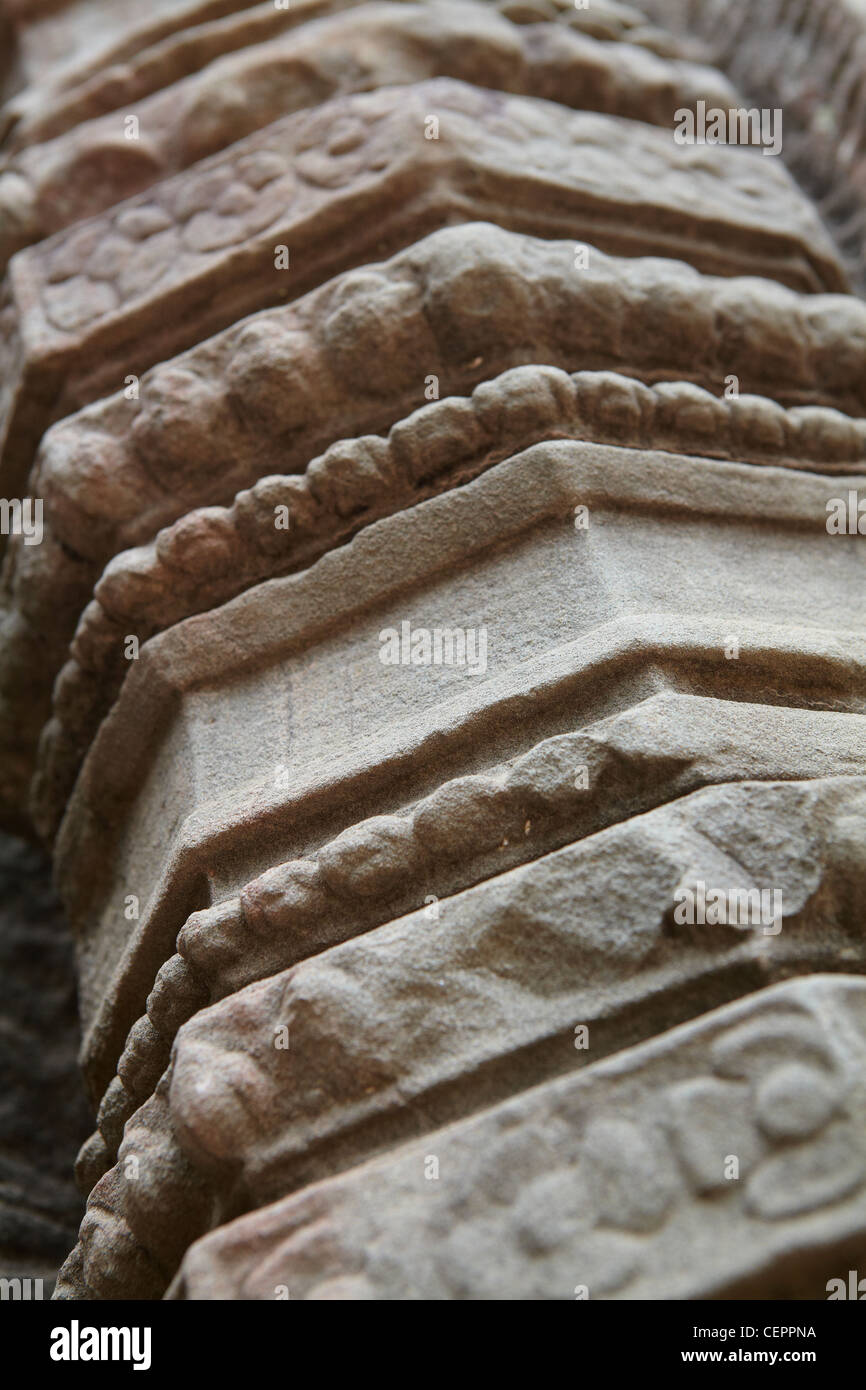 Dettaglio del pilastro di pietra, Ta Som tempio, Cambogia Foto Stock