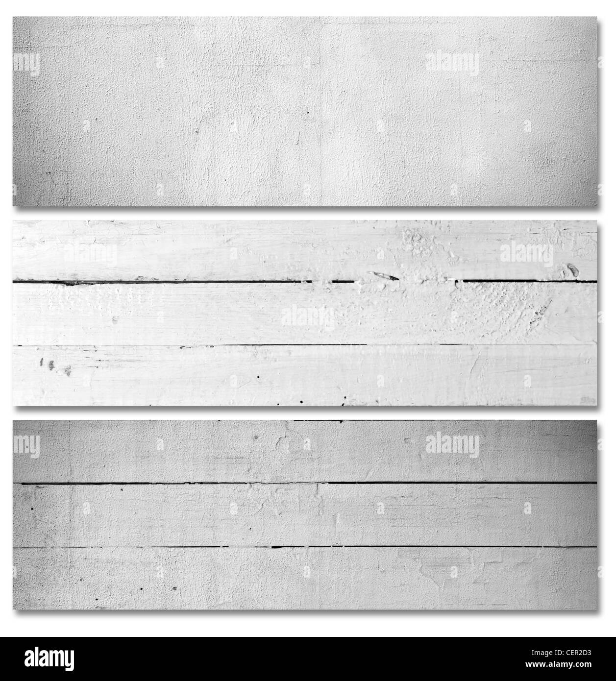 Set di banner di bianco tavolato in legno e muro di pietra Foto Stock Set di banner di bianco tavolato in legno e muro di pietra Foto Stock