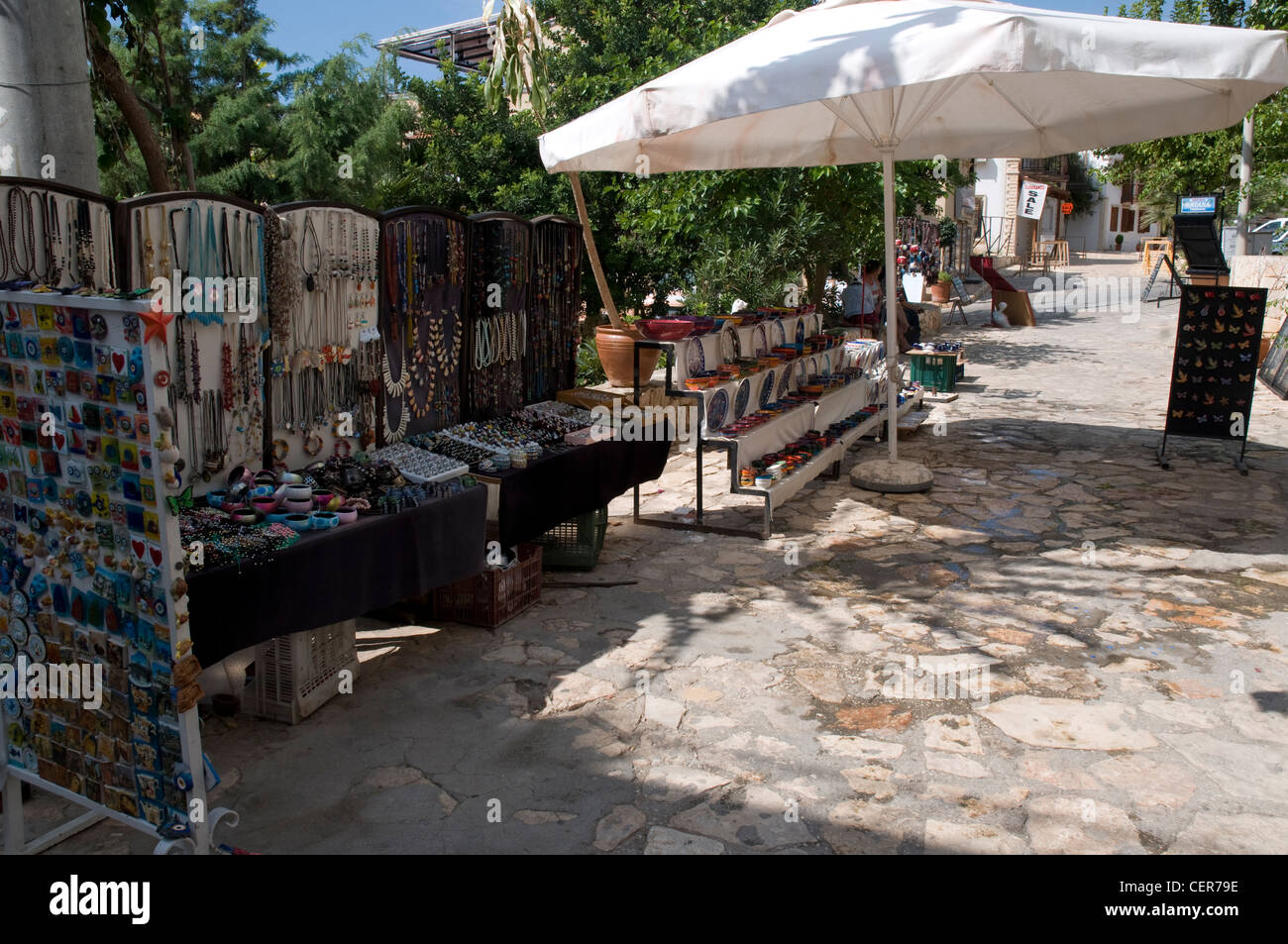 Bancarelle di souvenir, Kalkan, Turchia Foto Stock