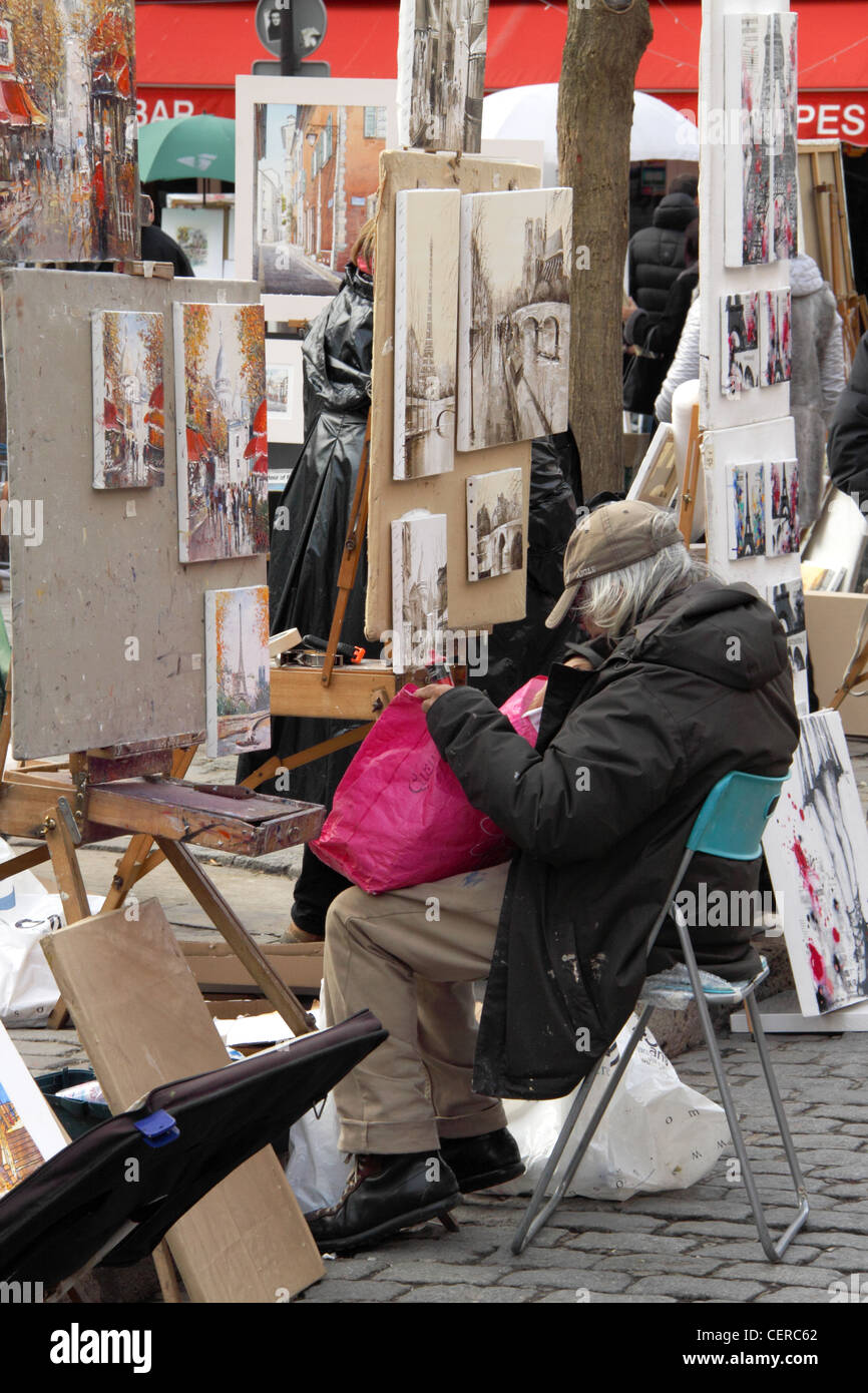 Place du Tertre, artisti Montmartre, Parigi, Francia Foto Stock