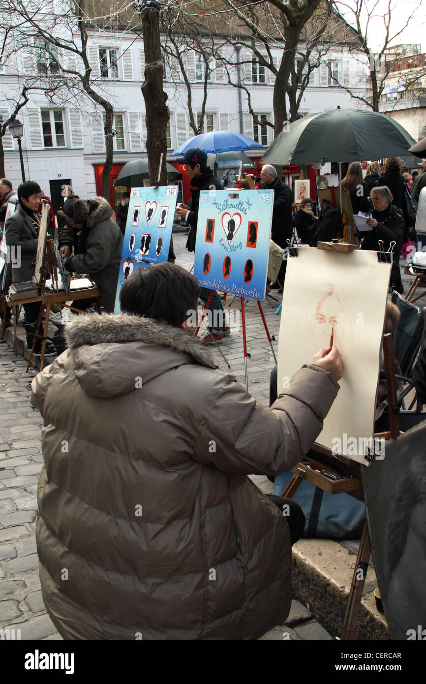 Place du Tertre, artisti Montmartre, Parigi, Francia Foto Stock