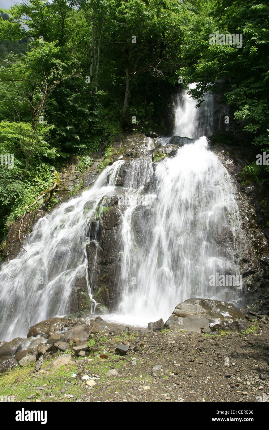 La Georgia, regione di Svaneti, l'Inguri Enguri (fiume) e dam Foto Stock