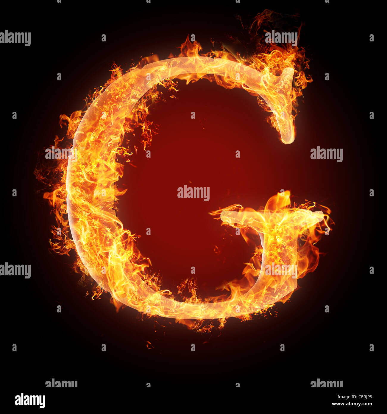Lettera G nel fuoco. Per ulteriori parole, i caratteri e i simboli di vedere il mio portafoglio. Foto Stock